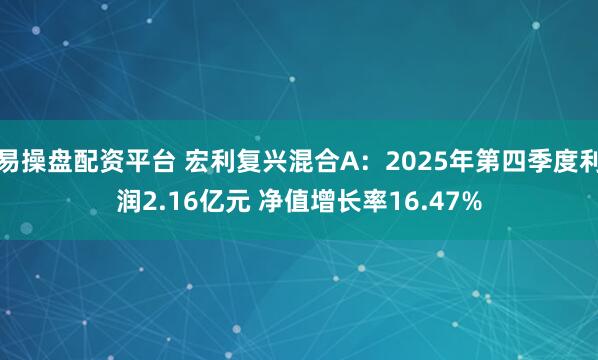 易操盘配资平台 宏利复兴混合A：2025年第四季度利润2.16亿元 净值增长率16.47%